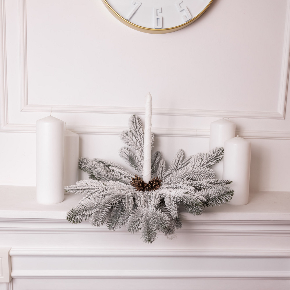 Lugi Штучний підсвічник вінок Новорічний з декором засніженим на 1 свічку SOK-O-4 Коломыя - изображение 1