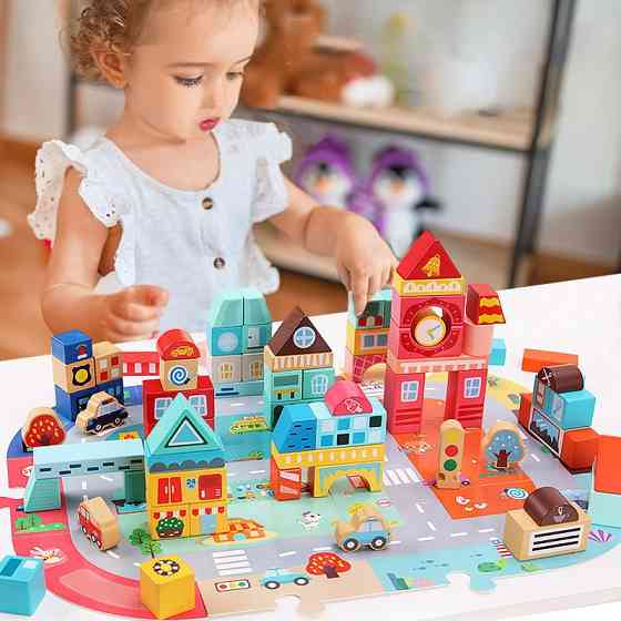 Дерев'яний конструктор "Місто" C 75545, 12 пазлів, 88 деталей Вінниця