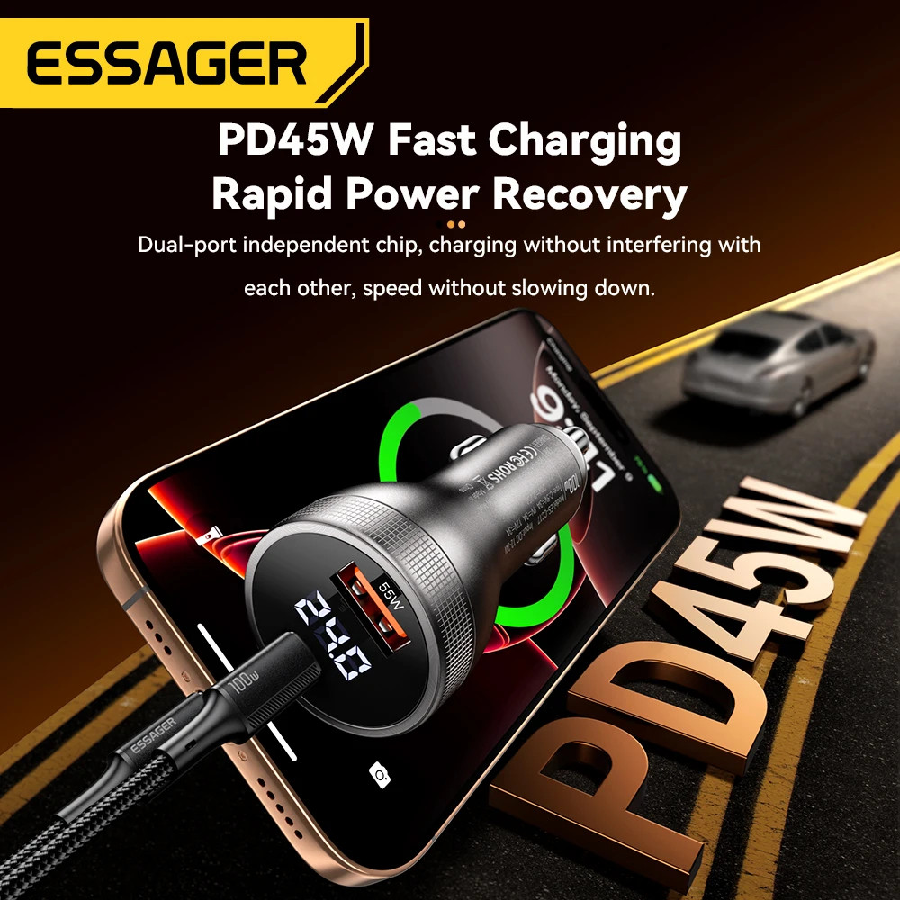 Автомобільний зарядний пристрій Essager ES-CC17 100W A+C (USB-A + Type-C) — потужна швидка зарядка для смартфонів та ноутбуків Миколаїв - фото 8