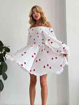 Женское нежное романтичное мини платье с сердечками муслин 100% хлопок Одесса
