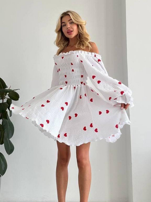 Жіноча ніжна романтична міні сукня з сердечками муслін 100% бавовна Одеса - фото 3