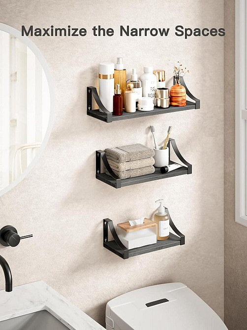 Полиця Pipishell PIFS01B-UK Чорний 3 полиці дерев'яні Paulownia металова конструкція дизайнерська настінна навісна до 10 кг Київ - фото 9