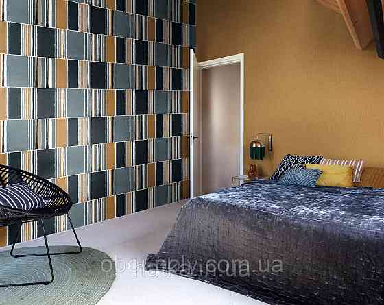 Шпалери метрові вінілові на флізеліні Rasch Clas геометрія фігури смуги сірі жовті Київ