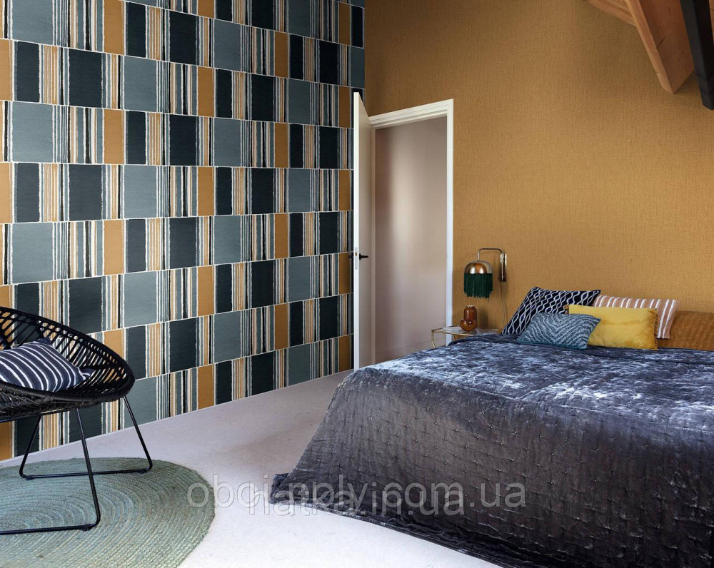 Шпалери метрові вінілові на флізеліні Rasch Clas геометрія фігури смуги сірі жовті Київ - фото 1