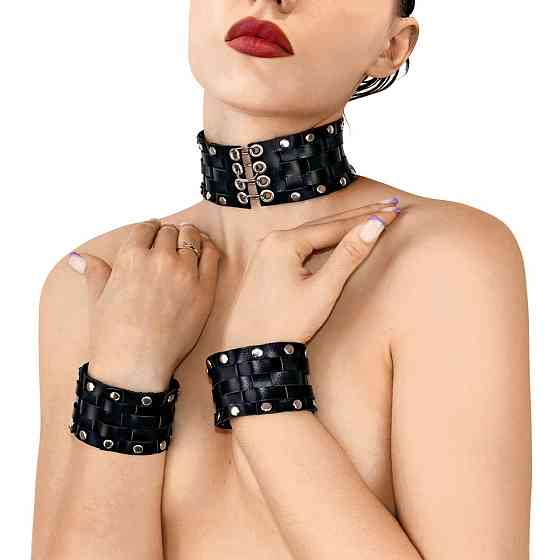 Шкіряний чокер з манжетами Art of Sex - Leather Chezarro Sex Aura Київ