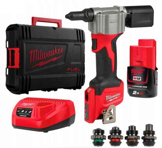Аккумуляторный заклепочник MILWAUKEE M12 BPRT-201X диаметр закл. 2.4-4,8мм 4933464405 (+ заряд.устройство, 1 аккум., 4 наконечник., HD Одесса