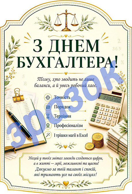 Этикетка на бутылку «С Днем бухгалтера» + контрэтикетка | подарочная наклейка бухгалтеру на вино, шампанское, игристое Одесса - изображение 1