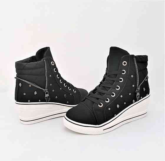 Жіночі Снікери Кросівки на Танкетці Чорні Сліпони Мокасини на Платформі (розміри: 37,38) Дніпро