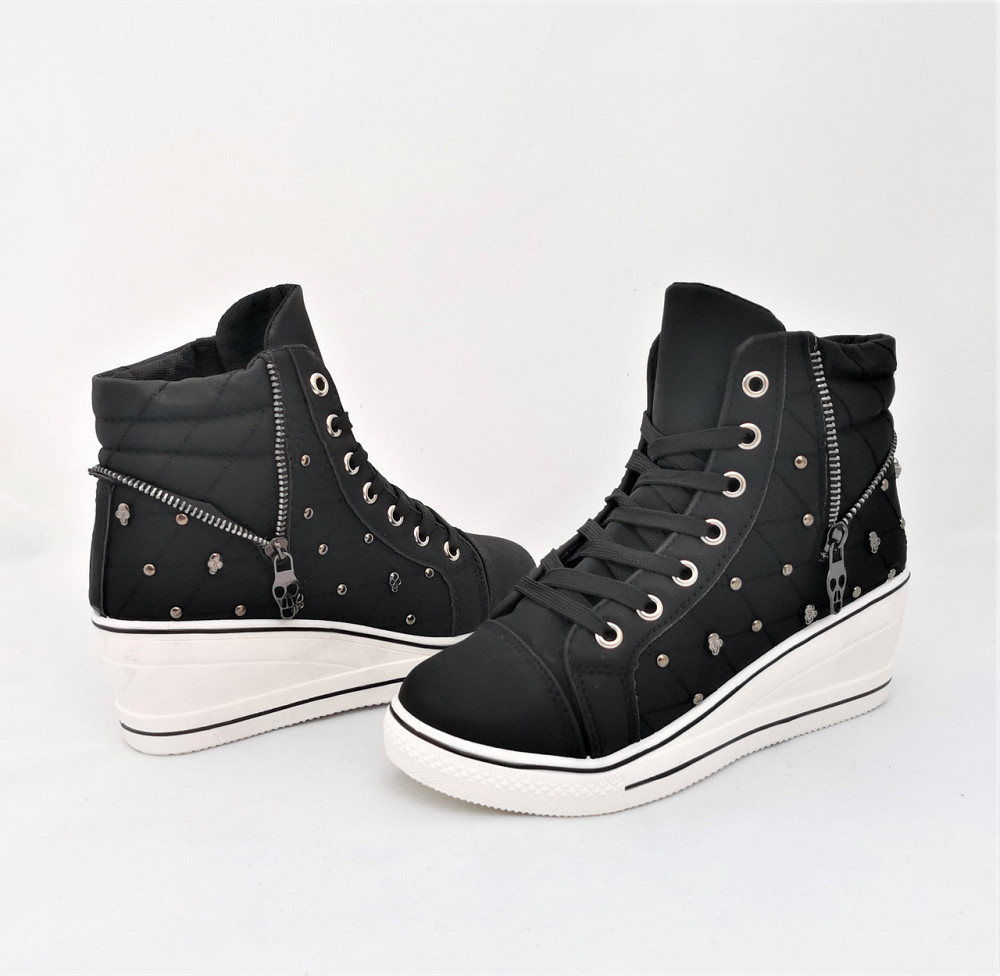 Жіночі Снікери Кросівки на Танкетці Чорні Сліпони Мокасини на Платформі (розміри: 37,38) Дніпро - фото 5