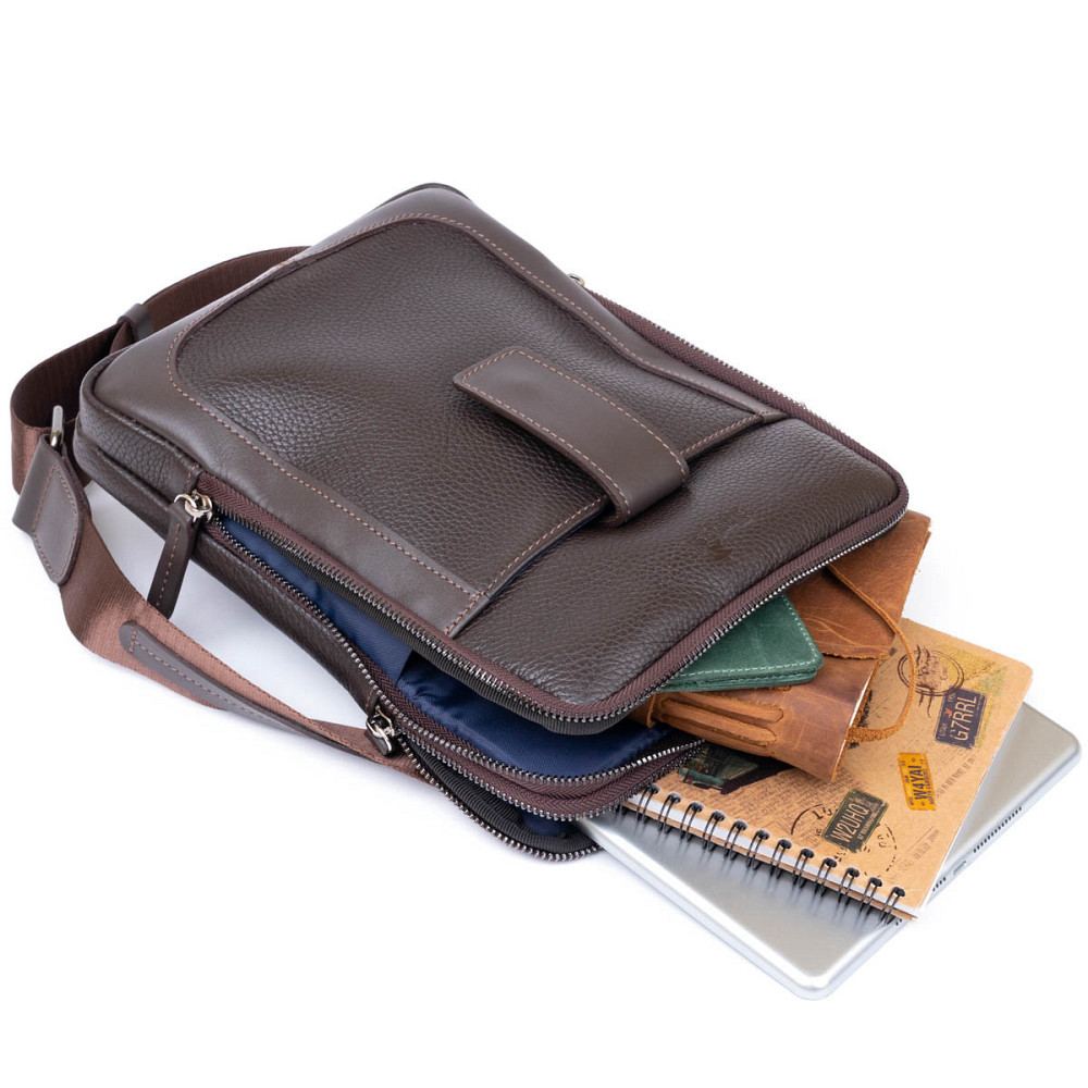 Сумка мужская планшет на два отделения кожаная флотар SHVIGEL 11286 Коричневая Киев - изображение 5