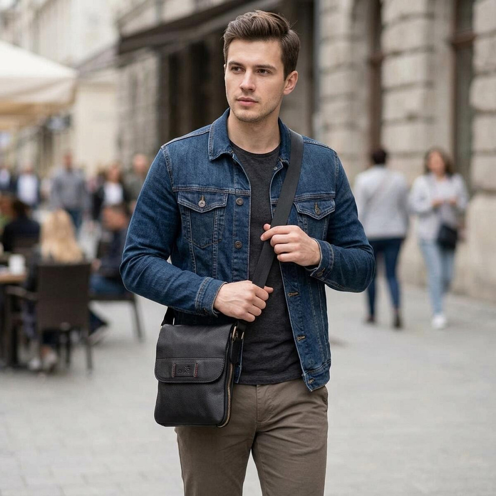 Мужская кожаная сумка мессенджер для документов и города SHVIGEL 19113 Черная Киев - изображение 7