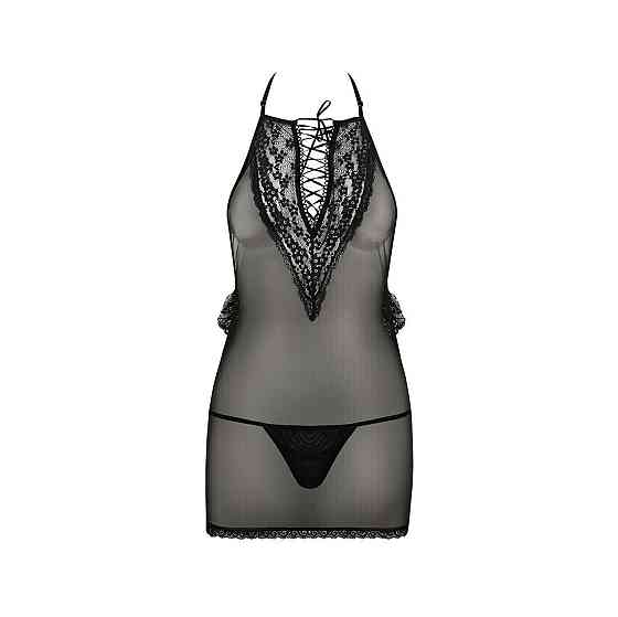 Сорочка прозора приталена Passion ERZA CHEMISE L/XL, black, трусики Sex Aura Київ