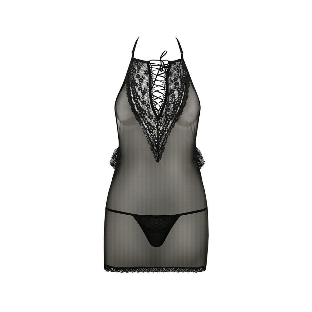 Сорочка прозора приталена Passion ERZA CHEMISE L/XL, black, трусики Sex Aura Київ - фото 3