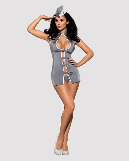 Еротичний костюм стюардеси Obsessive Stewardess 3 pcs costume grey S/M, сірий, сукня, стрінги, пілот Львов - изображение 3
