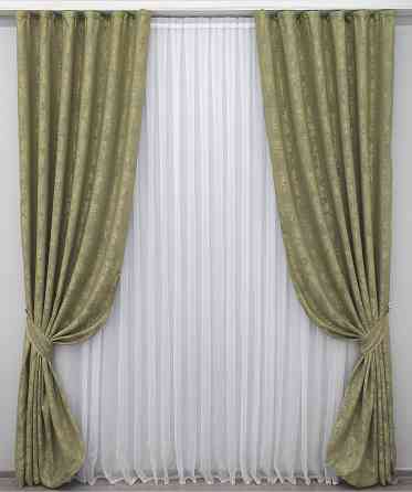 Комплект готовых штор VR-Textil Жаккард Sultan YL № 1213ш Оливковый 150х270 см 2 шт (33-0039) Киев