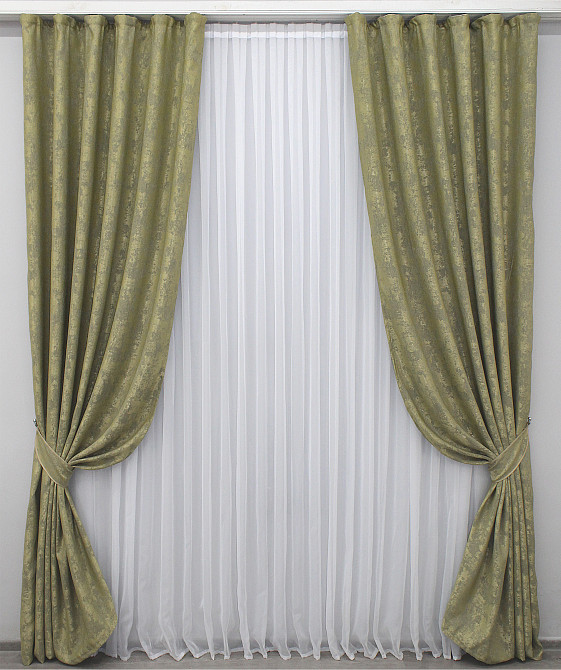 Комплект готовых штор VR-Textil Жаккард Sultan YL № 1213ш Оливковый 150х270 см 2 шт (33-0039) Киев - изображение 3