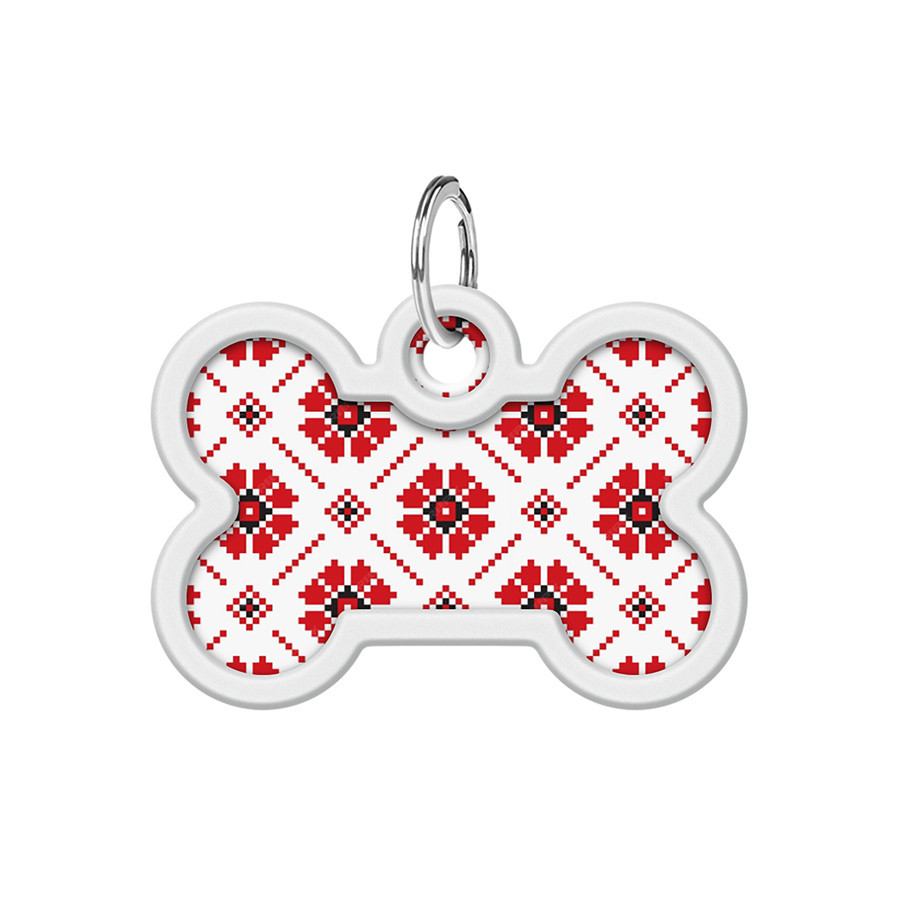 Адресник для собак і котів металевий WAUDOG Smart ID з QR-паспортом, малюнок "Вишиванка", кістка, Д 40 мм, Вінниця - фото 5