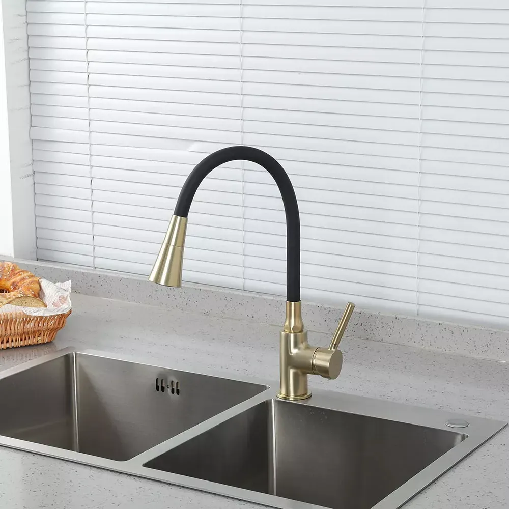 Смеситель для кухни Frap F4044-3 с гибким изливом, 2 режима, золото/черный Киев - изображение 2