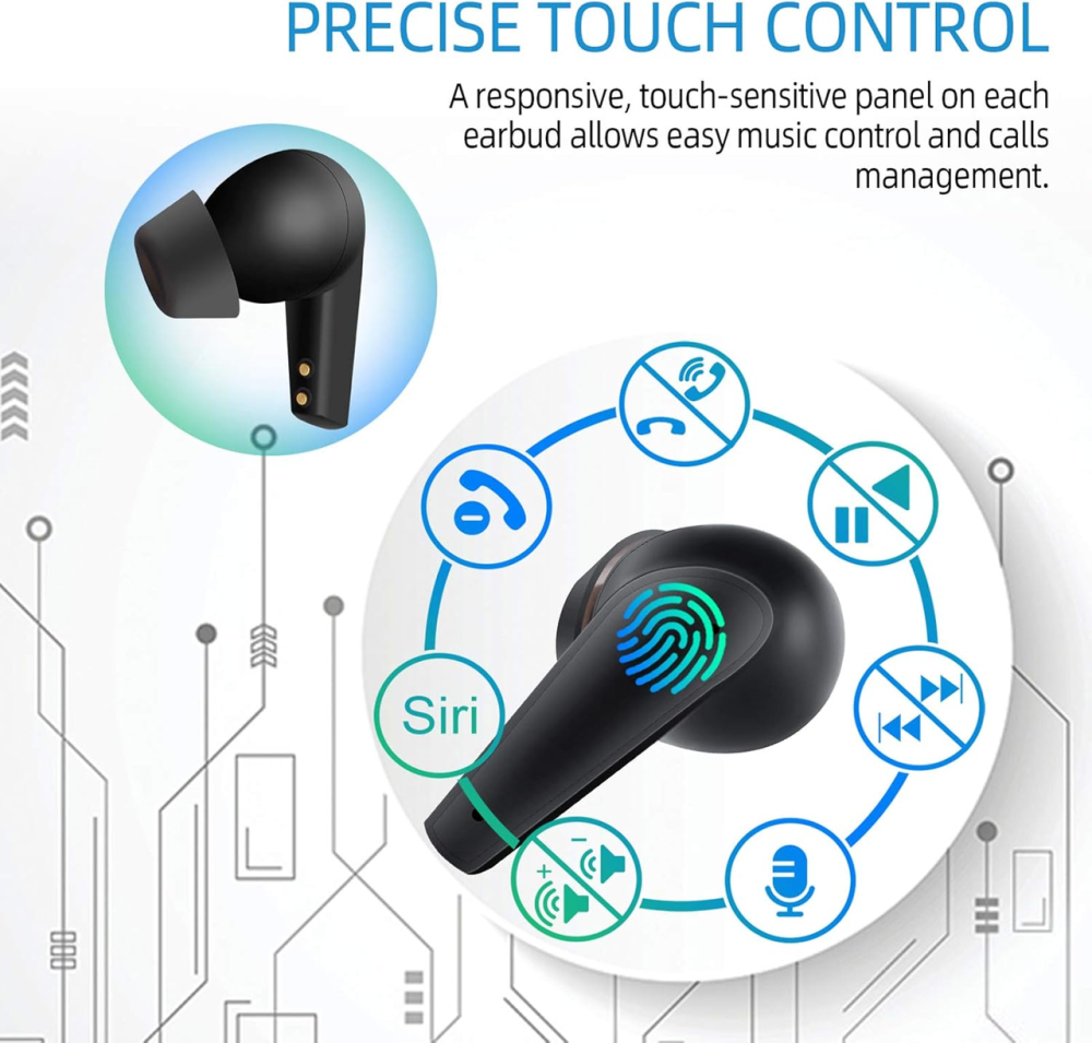 Бездротові Навушники Bakibo Bluetooth 5.1 TWS IPX7 З Мікрофоном, Сенсорним Керуванням та 30 Годинами Автономності Київ - фото 10
