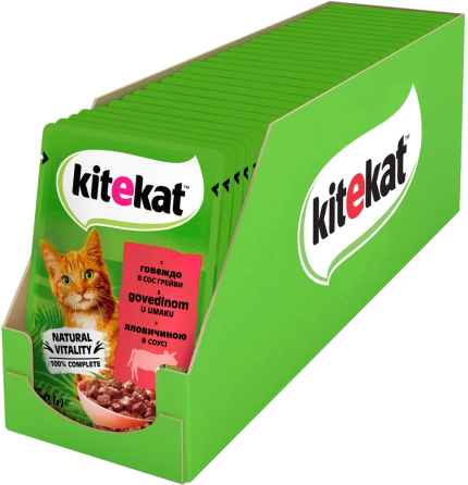 Kitekat Natural Vitality (Пауч) Консервы для кошек с говядиной в соусе, 85 г (блок 28 шт) Винница