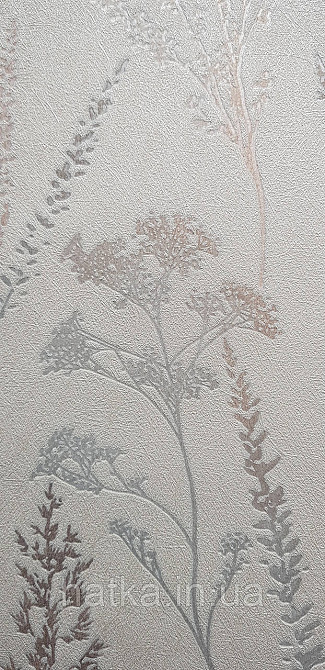 Обои виниловые на флизелине Grandeco Universe 5 ветки листья цветы полевые бронза серебро на бежевом Киев - изображение 4