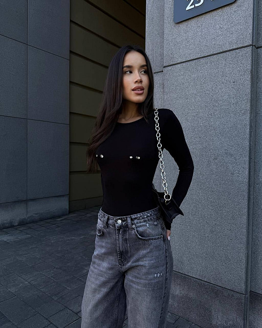 Женский базовый боди с акцентным пирсингом на груди вискоза Черный, 46/48 Одесса - изображение 3