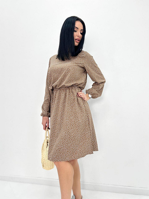 Женское платье в горошек с длинными рукавом Virginia 46-48, Капучино Киев - изображение 1