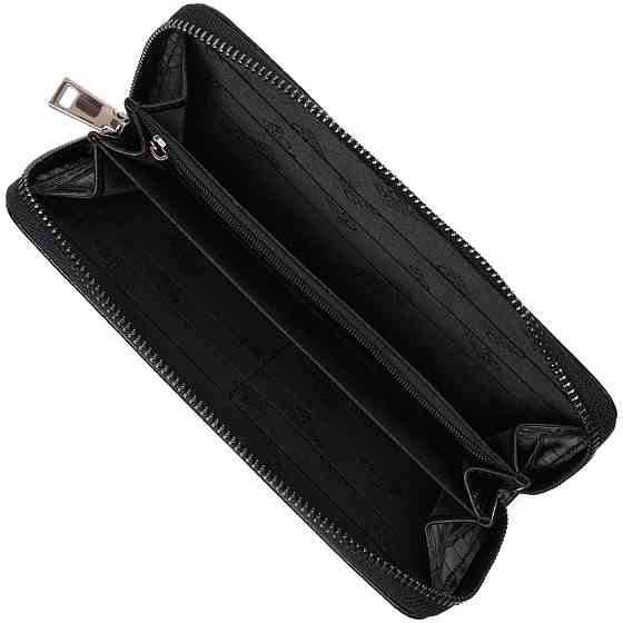 Місткий жіночий гаманець з натуральної шкіри з тисненням під крокодила BOND 21980 Чорний Київ