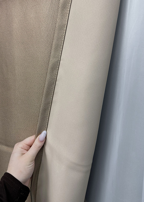 Комплект штор VR-Textil рогожка преміум TERRA LUXE 150х270 2шт і Тюль 600х270 1858ш-115т бежевий з білим 71-076/5 Київ - фото 5