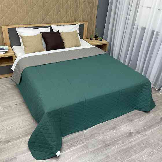Покривало двостороннє Decorator Microfiber ромб 180х215 см зелений з сірим (85-012) Київ