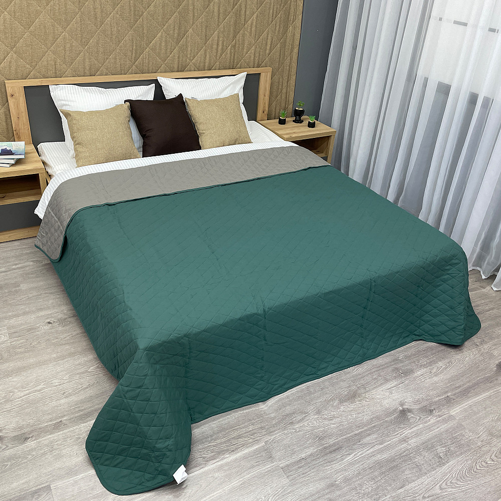 Покрывало двустороннее Decorator Microfiber ромб 180х215 см зеленый с серым (85-012) Киев - изображение 1
