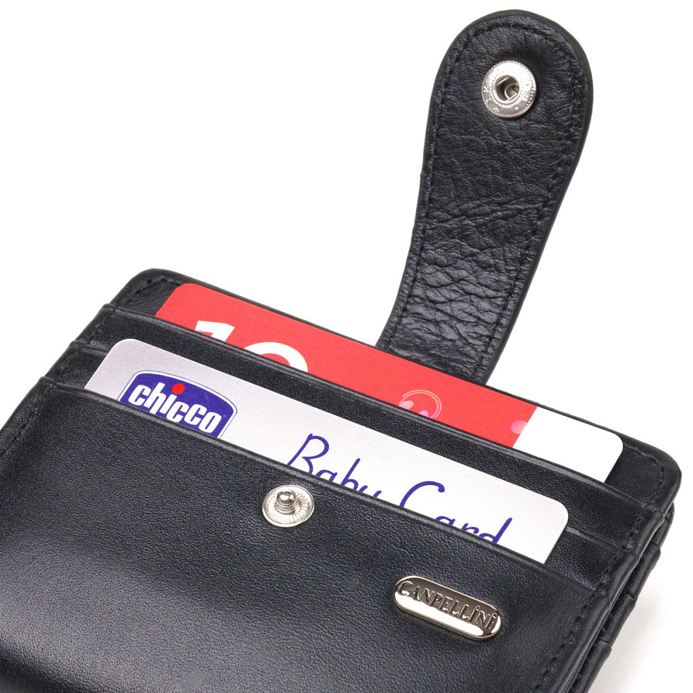 Чоловічий компактний гаманець з натуральної гладкої шкіри CANPELLINI 21685 Чорний Київ - фото 5