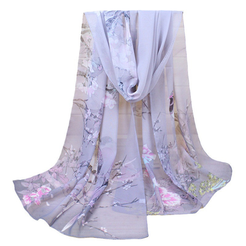 Шарф из шифона с птичками женский 145 на 48 см серый Киев - изображение 3