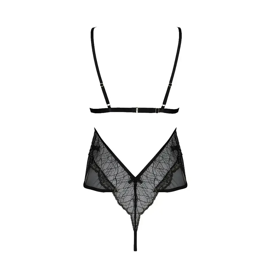 Боді Passion AMBERLY BODY 6XL/7XL black, асиметричний крій, мереживний ліф, золота нитка Львів - фото 4