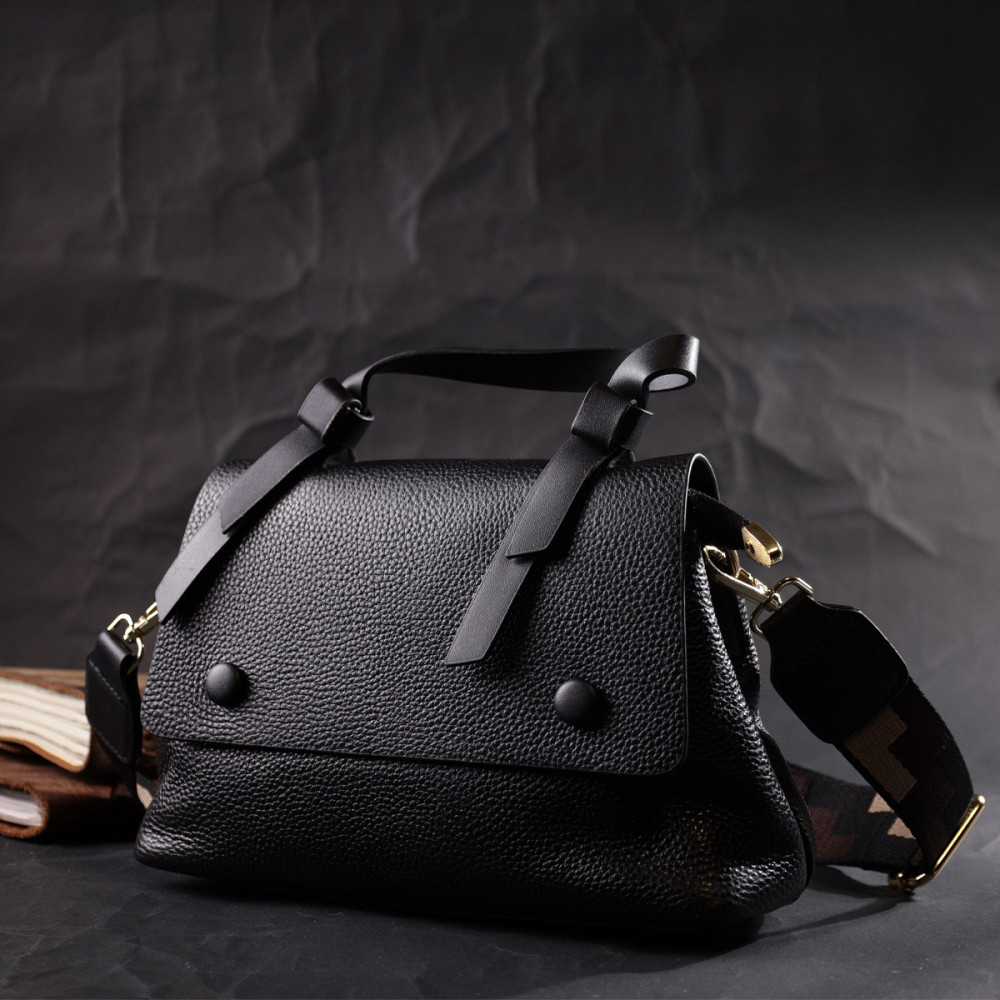 Женская сумка с интересною ручкой из натуральной кожи Vintage 22336 Черная Киев - изображение 8