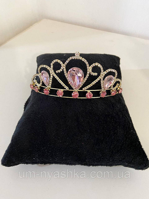 Диадема на обруче Корона золотая с розовыми камнями Кривой Рог - изображение 1