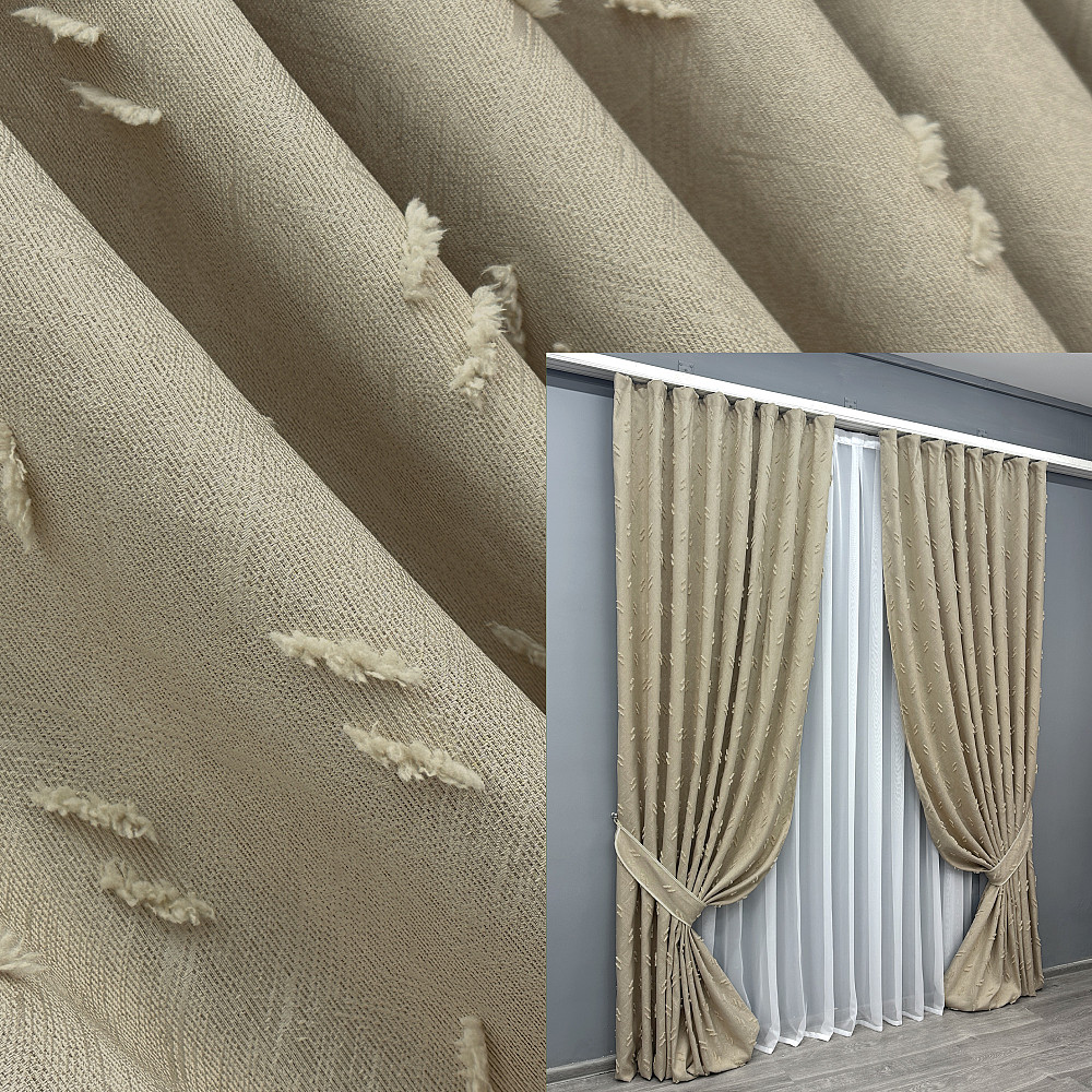 Комплект штор VR-Textil Льон Букле № 1883ш Бежевий 200х290 см 2 шт (32-238) Київ - фото 1