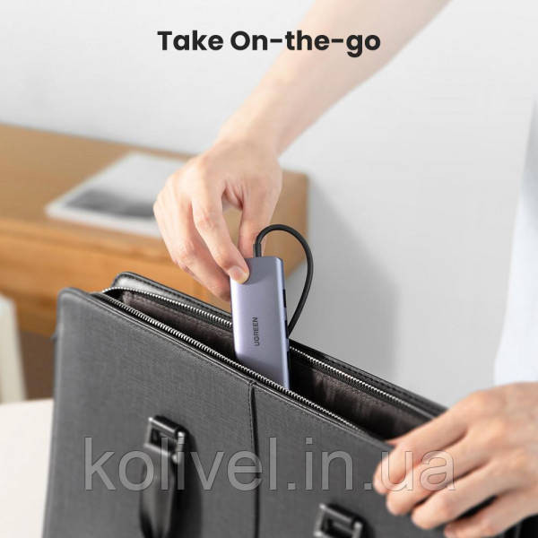 Хаб USB 3.1 Type-C -> 3хUSB 3.0 + RJ45 1000M Ethernet сірий UGREEN (60718) Київ - фото 6