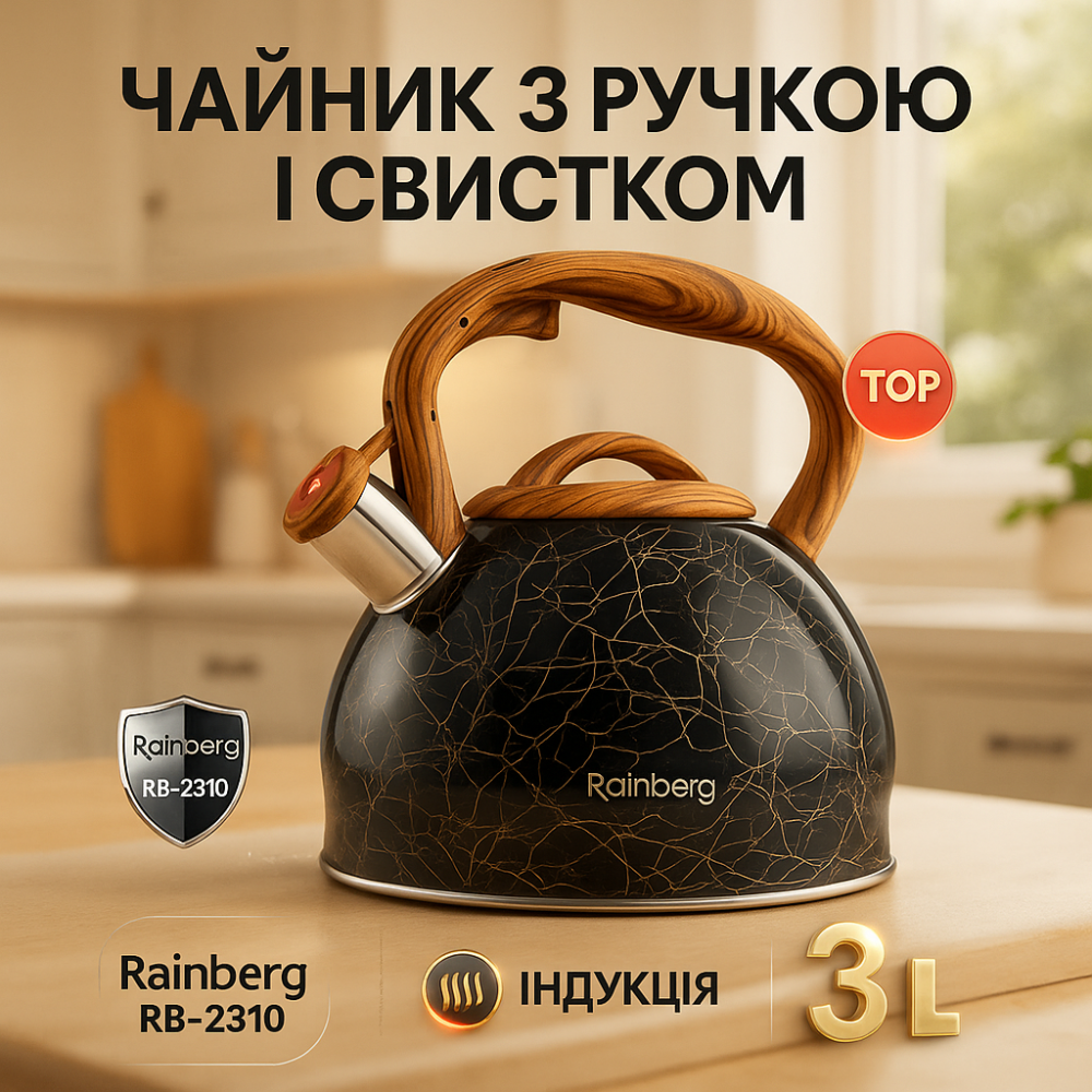 Чайник для домашнього використання зі свистком Rainberg, Чайник металевий зі свистком RH-77 Львів - фото 13