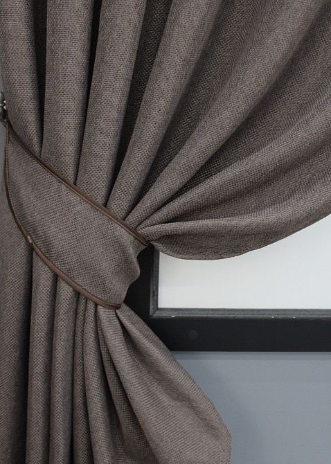 Комплект коротких штор VR-Textil Льон-блекаут Льон Мішковина № 1160ш Сіро-коричневий 130х170см 2 шт (35-0167) Київ - фото 3