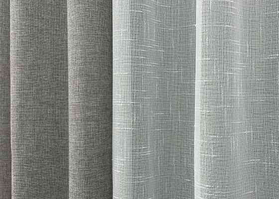Комплект штор VR-Textil Лен Мешковина 100х270 2шт и Тюль 300х270 1016ш-115т Светло-серый с белым 71-026/1 Киев