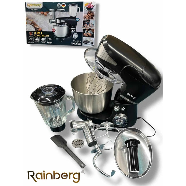 Универсальный кухонный комбайн Rainberg RB-8088 6л мясорубка, блендер 3600Вт Планетарный тестомес Black VC-23 Львов - изображение 6