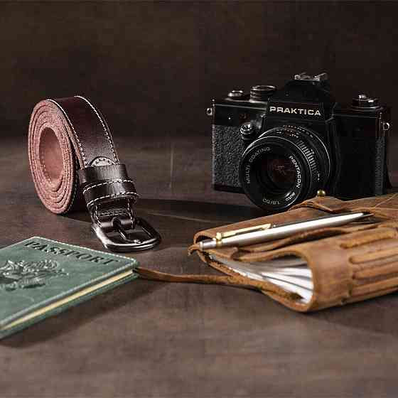 Ремень унисекс со строчкой по краям Vintage 20125 Темно-коричневый Киев