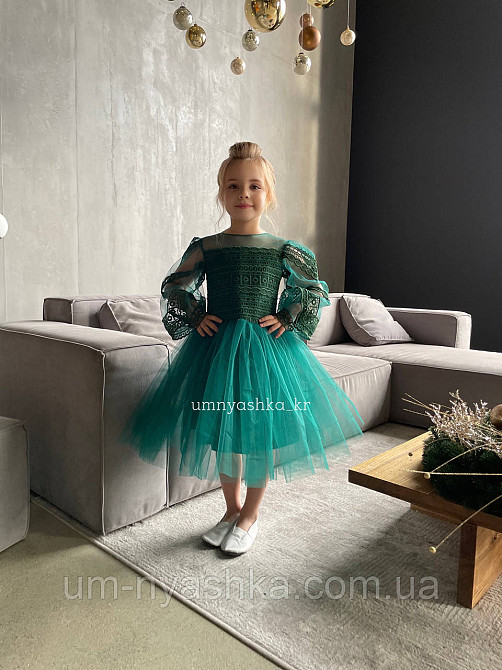 Зелене пишне плаття з рукавами 110-128 Кривий Ріг - фото 3