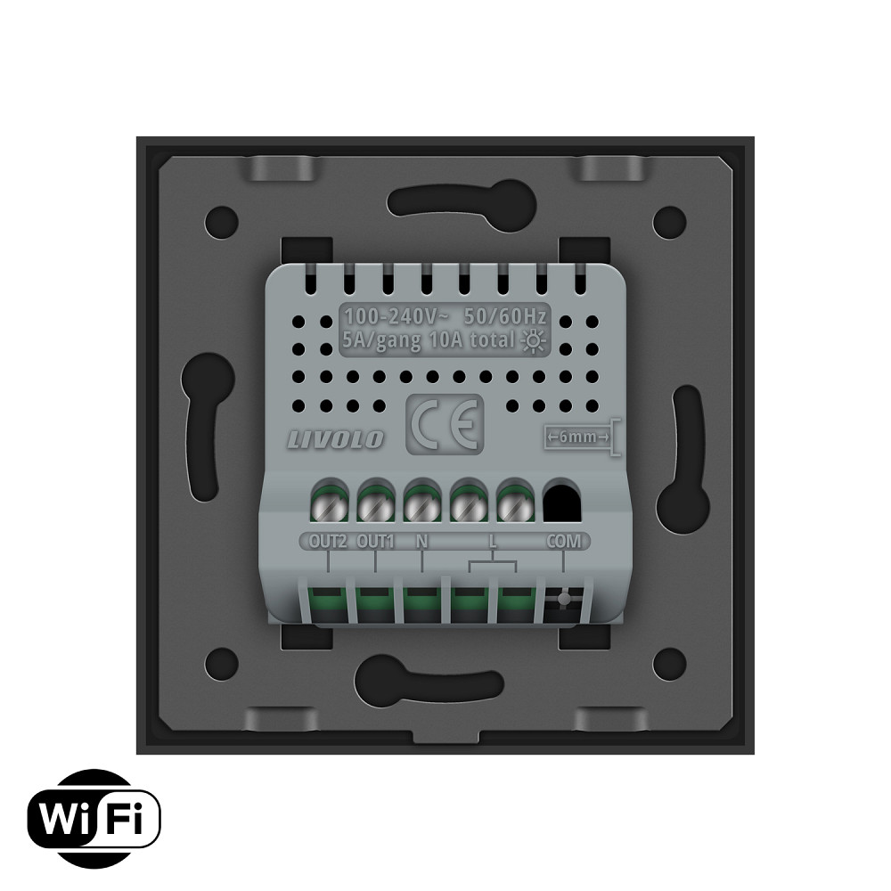LIVOLO Розумний сенсорний Wi-Fi вимикач 2 сенсора LIVOLO чорний матове скло Коломия - фото 3