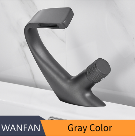 Змішувач для умивальника з латуні сірий з водоспадом дизайнерський, для раковини з 1 вентелем Кам'янець-Подільський - фото 3