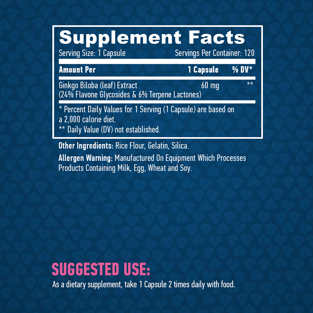 Гінко Білоба Haya Labs Ginkgo Biloba 60mg 120 caps Луцьк - фото 2