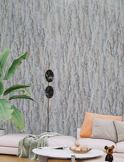 Шпалери вінілові на флізеліні гарячого тиснення DU&KA 1.06х10 вензель основа під штукатурку сірі коричневі Київ - фото 1