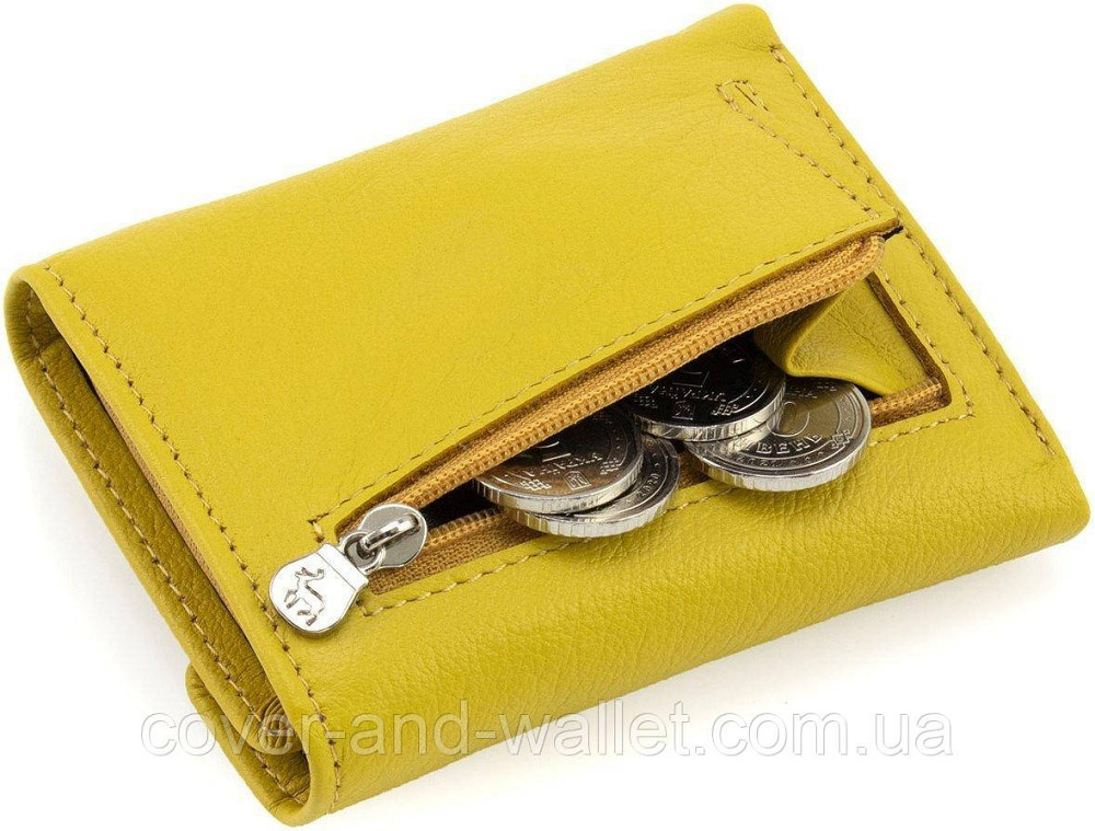 Компактний шкіряний жіночий гаманець жовтого кольору на магнітах Marco Coverna Київ - фото 2