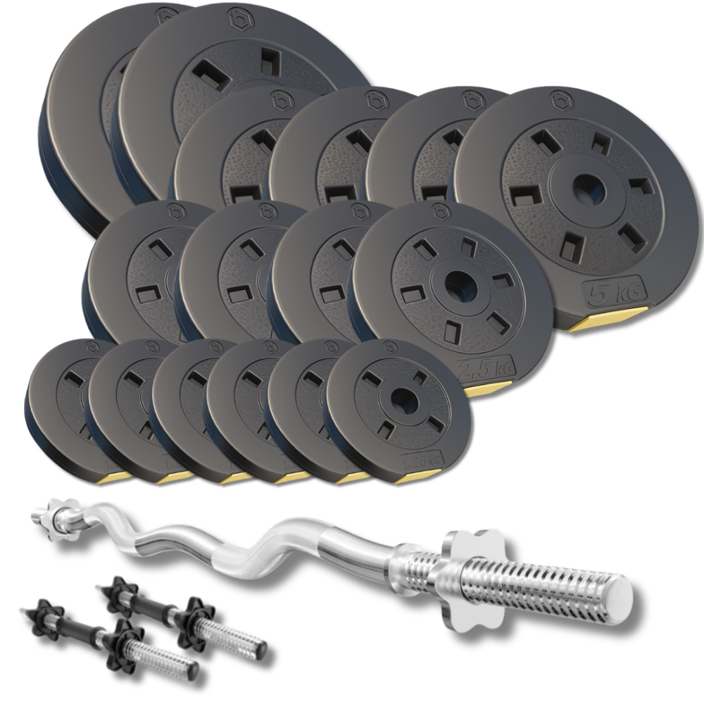 Набір зі штангою та гантелями Besport PowerPro 66кг з w-подібним грифом 120см Київ - фото 1